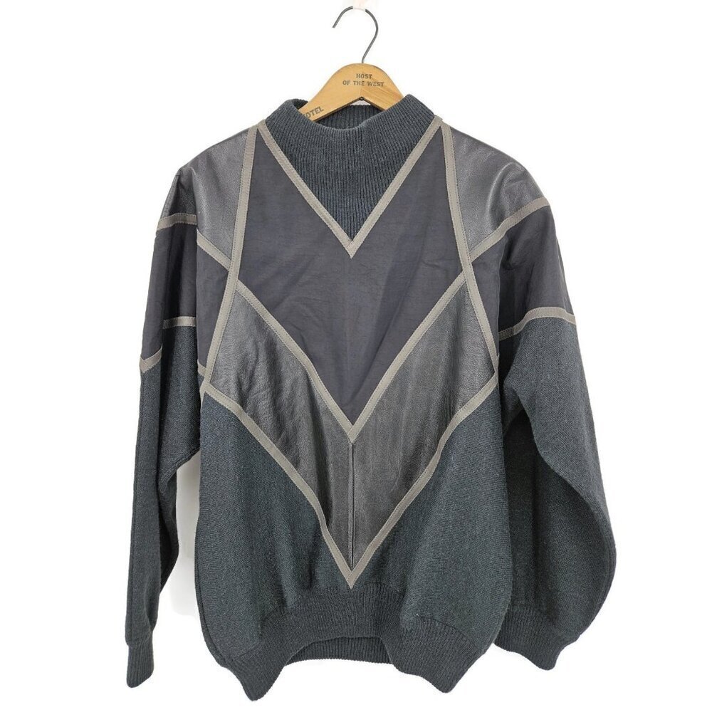 VTG De Pletrl Alpaca Wool Leather Sweater Mens 50 Pullover Black